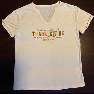 Cream Graphic Tee with Thanksgiving Print